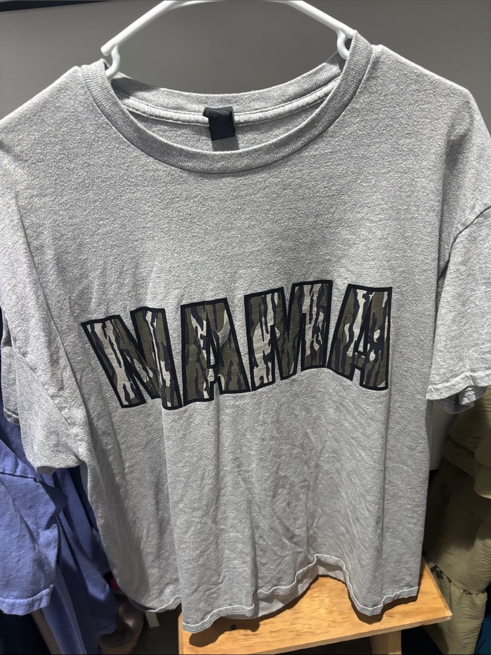 Women’s Gray T-Shirt with Camo Graphic
